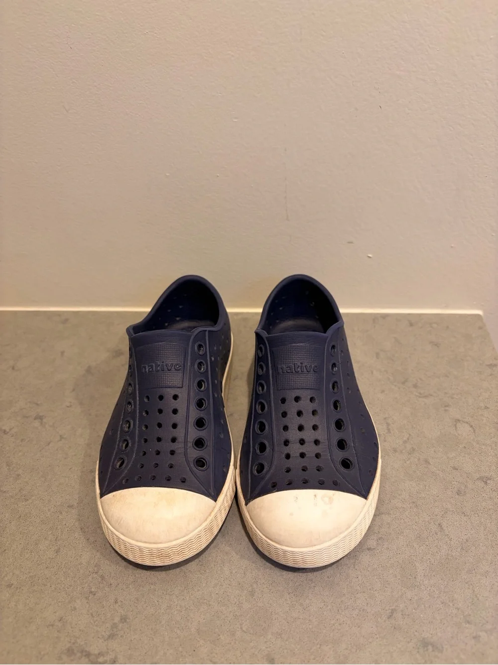 Native Navy Slip-On Sneakers with White Toe Caps Kids C9